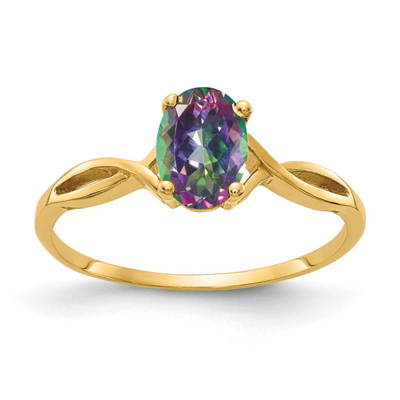 7x5mm Natürlich Oval Feuer Topas 14K Gelbgold Ring