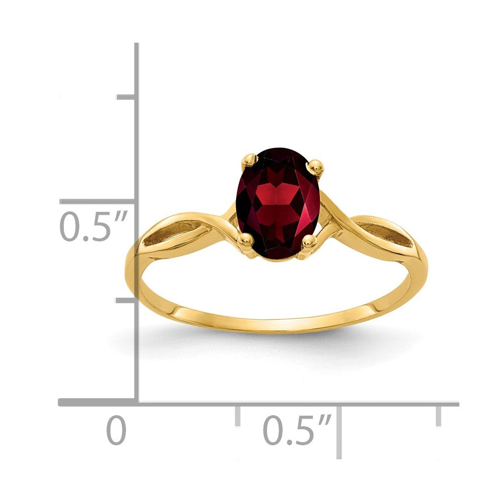 14K Gelbgold Ring mit ovalem Granat, 7x5mm