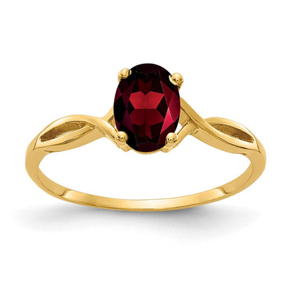 14K Gelbgold Ring mit ovalem Granat, 7x5mm