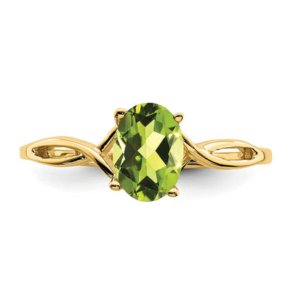 14K Gelbgold 7x5mm Oval Peridot Checker-Ring