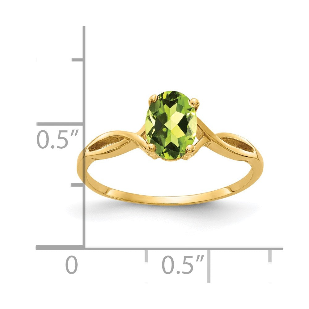 14K Gelbgold 7x5mm Oval Peridot Checker-Ring