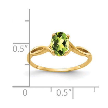 14K Gelbgold 7x5mm Oval Peridot Checker-Ring