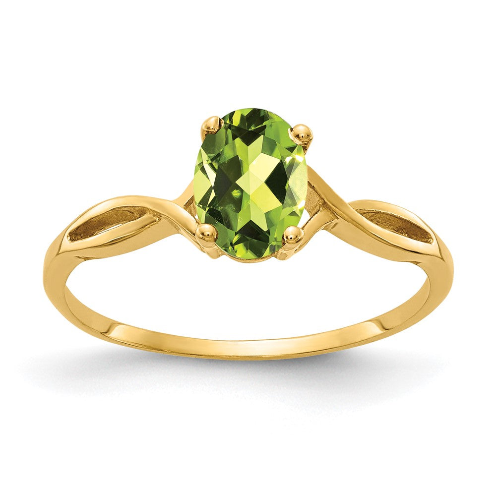 14K Gelbgold 7x5mm Oval Peridot Checker-Ring
