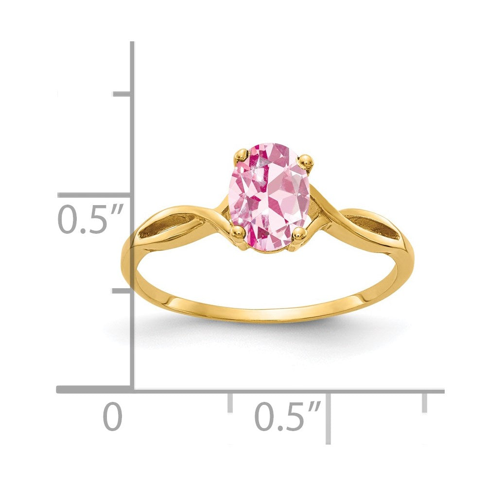 Massiver Ring aus 14K Gelbgold mit ovalem simuliertem Pink-Turmalin, 7x5 mm