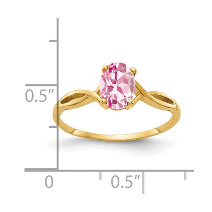 Massiver Ring aus 14K Gelbgold mit ovalem simuliertem Pink-Turmalin, 7x5 mm