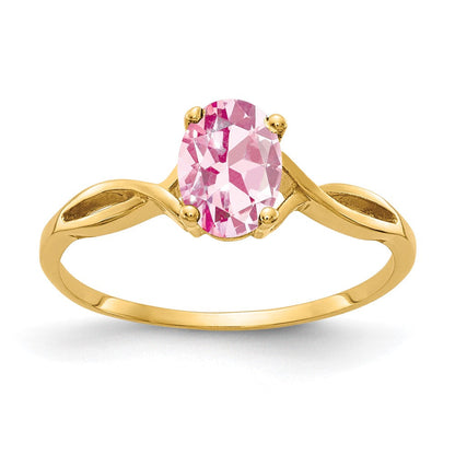 Massiver Ring aus 14K Gelbgold mit ovalem simuliertem Pink-Turmalin, 7x5 mm