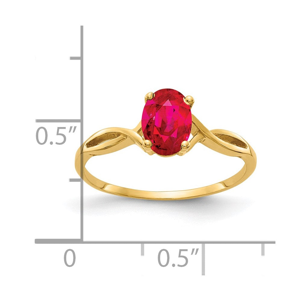 Massiv 14K Gelbgold 7x5mm Oval Synthetisch Rubin Ring