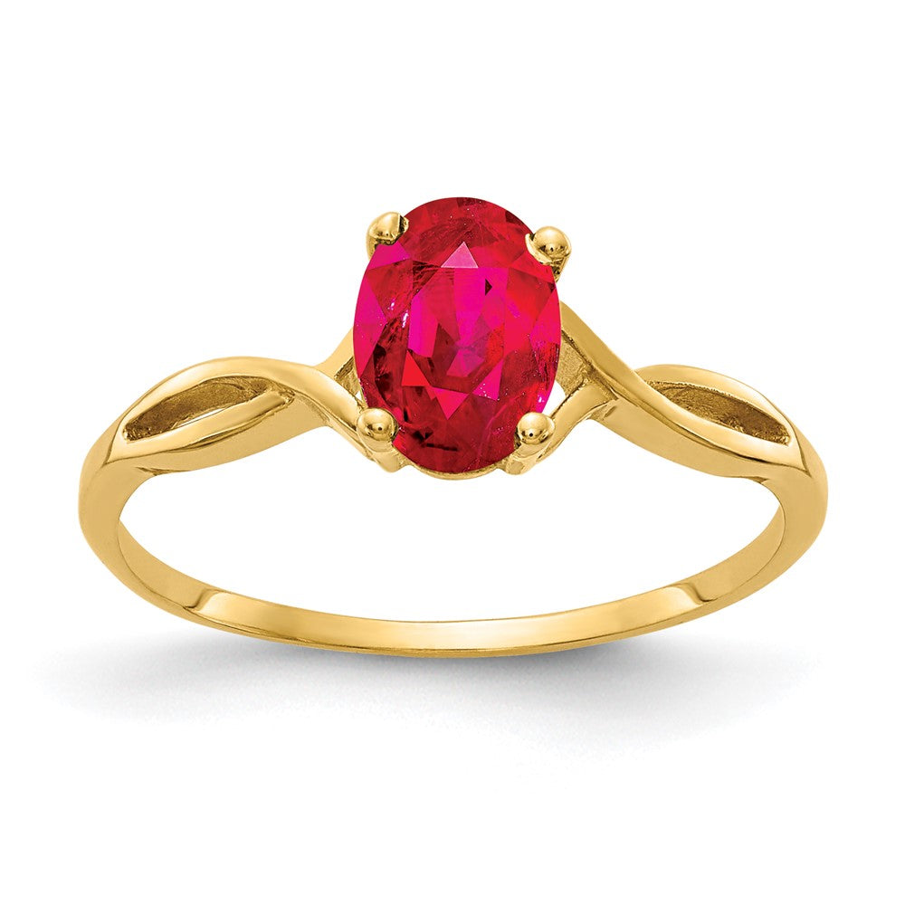 Massiv 14K Gelbgold 7x5mm Oval Synthetisch Rubin Ring