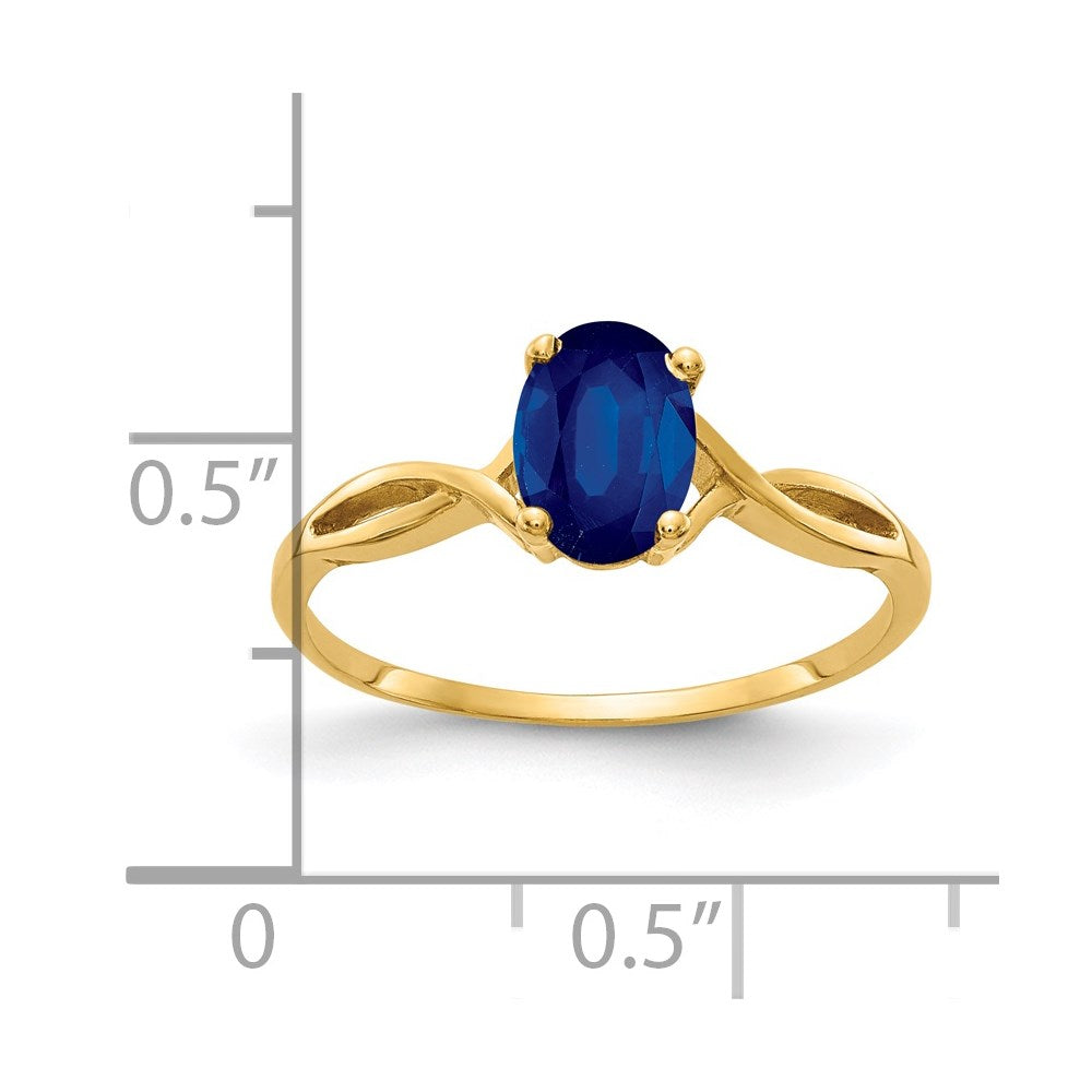 14K Gelbgold Ring mit ovalem Saphir, 7x5 mm