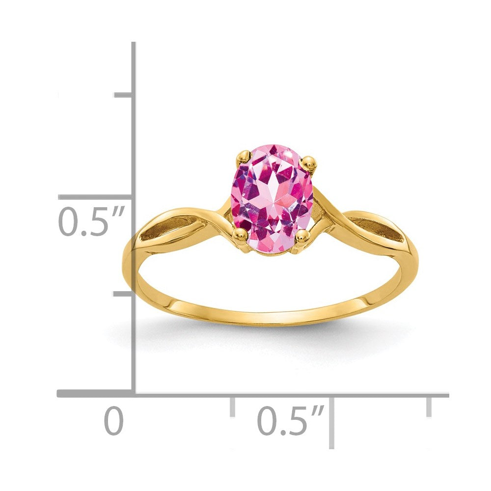 Massiv 14K Gelbgold 7x5mm Oval Rosa Synthetisch Saphir Ring