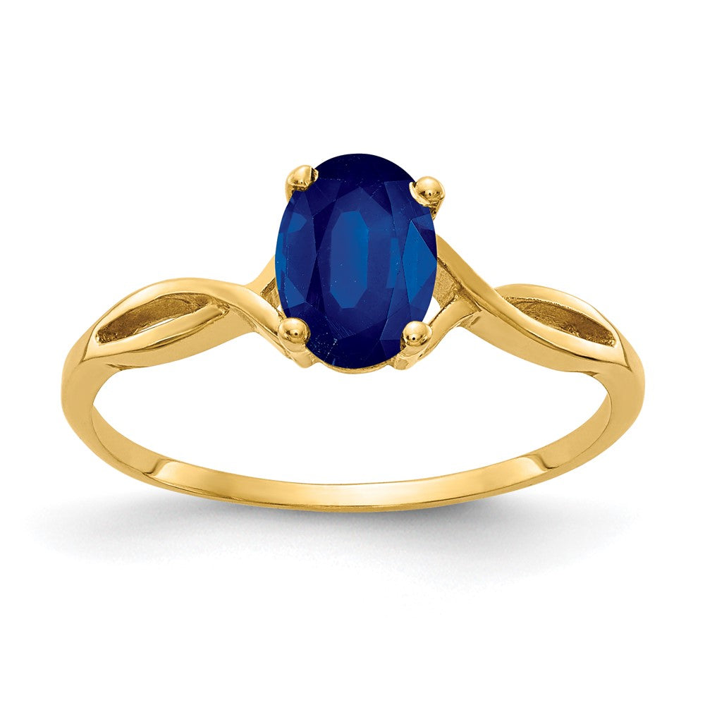 14K Gelbgold Ring mit ovalem Saphir, 7x5 mm