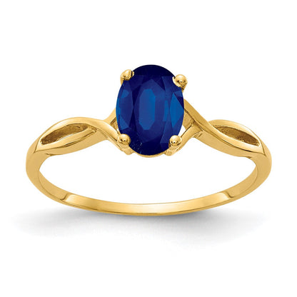 14K Gelbgold Ring mit ovalem Saphir, 7x5 mm