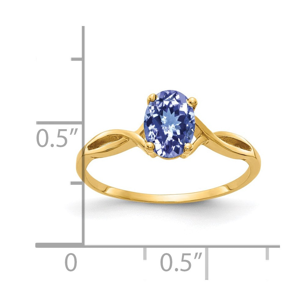 14K Gelbgold Ring mit ovalem Tansanit, 7 x 5 mm