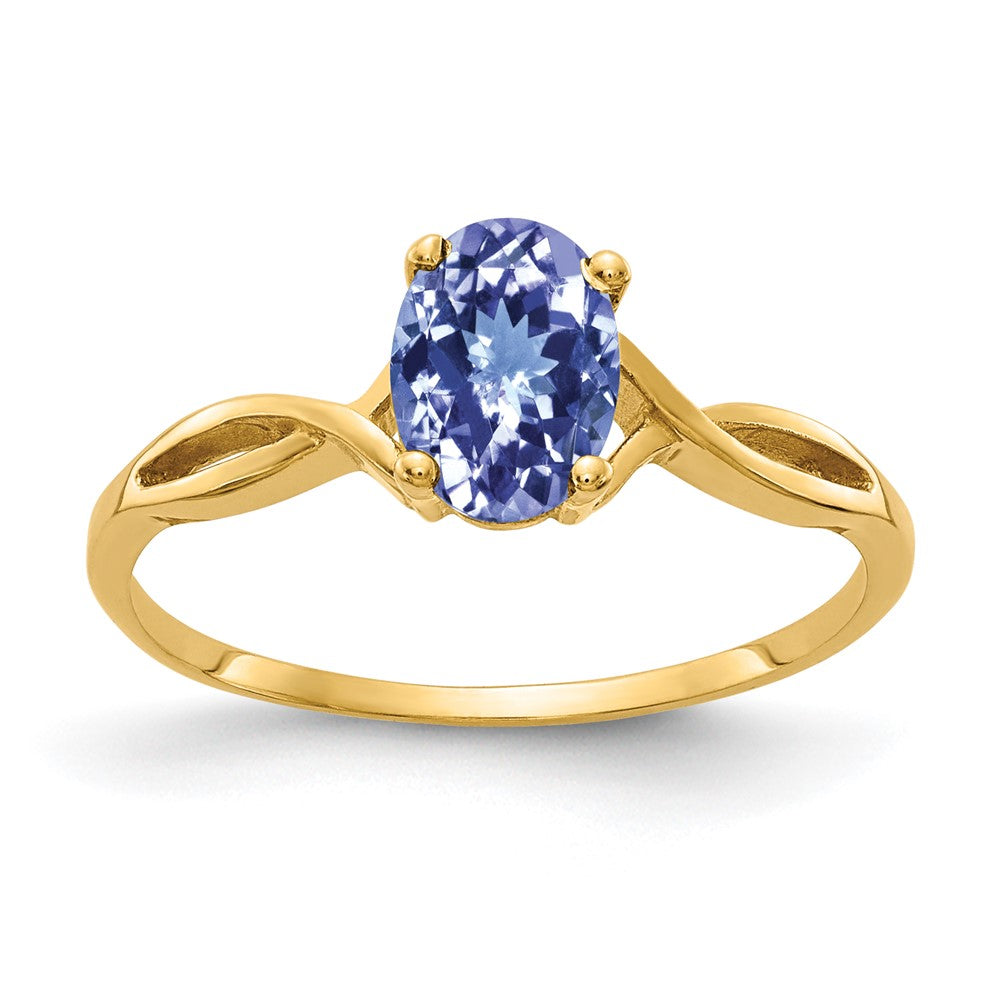 14K Gelbgold Ring mit ovalem Tansanit, 7 x 5 mm