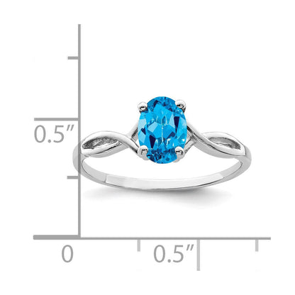 14K Weißgold Ring mit ovalem 7x5mm Blautopas