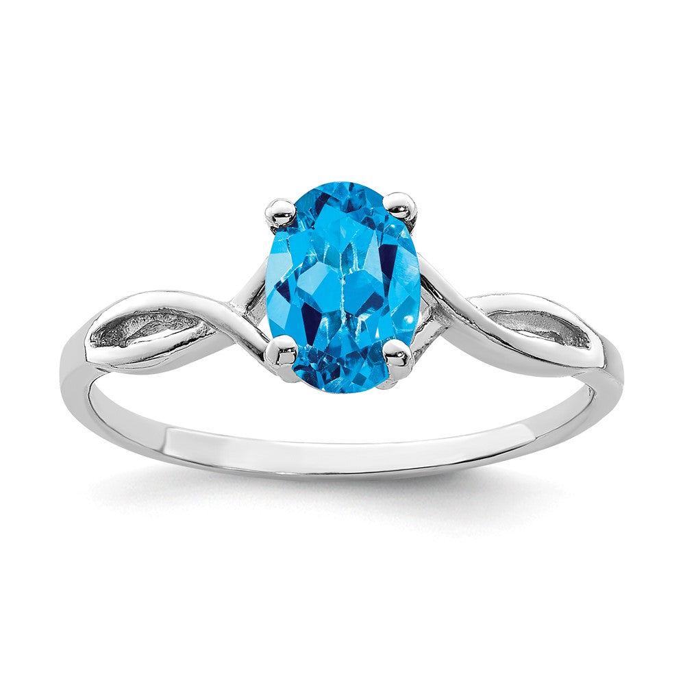 14K Weißgold Ring mit ovalem 7x5mm Blautopas