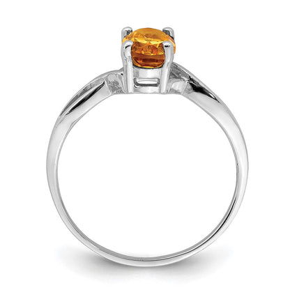 14K Weißgold Ring mit ovalem Citrin 7x5 mm