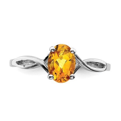 14K Weißgold Ring mit ovalem Citrin 7x5 mm
