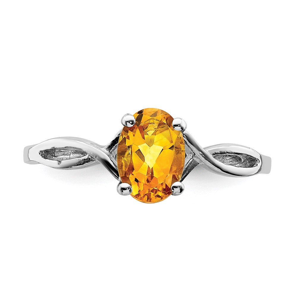 14K Weißgold Ring mit 7x5mm ovalem Citrin im Schachbrettschliff