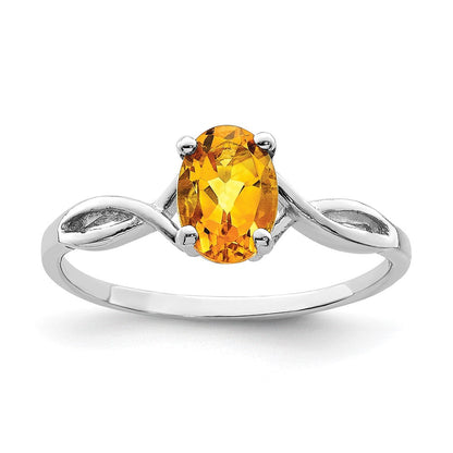 14K Weißgold Ring mit ovalem Citrin 7x5 mm