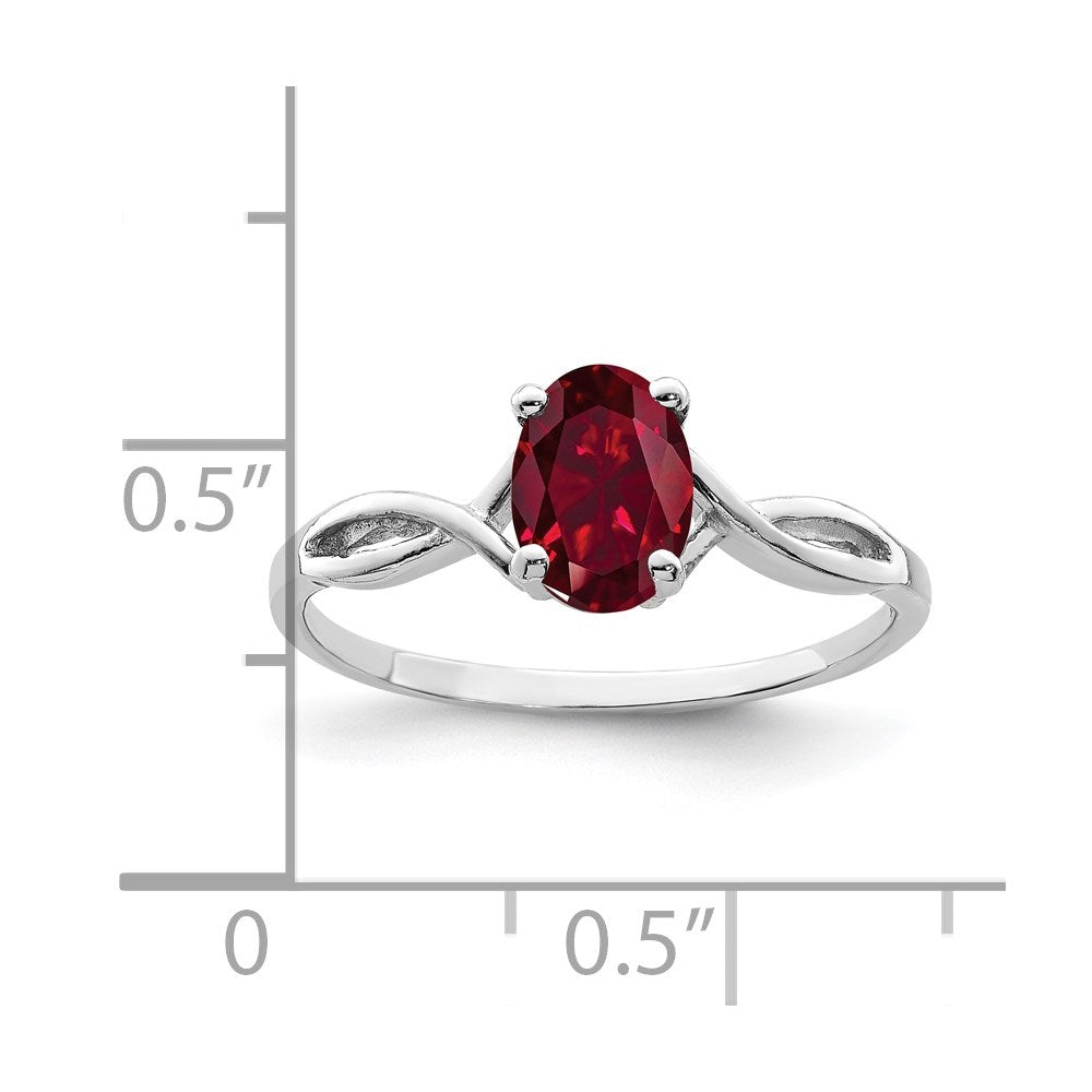 14K Weißgold Ring mit 7x5mm ovalem synthetischem Rubin