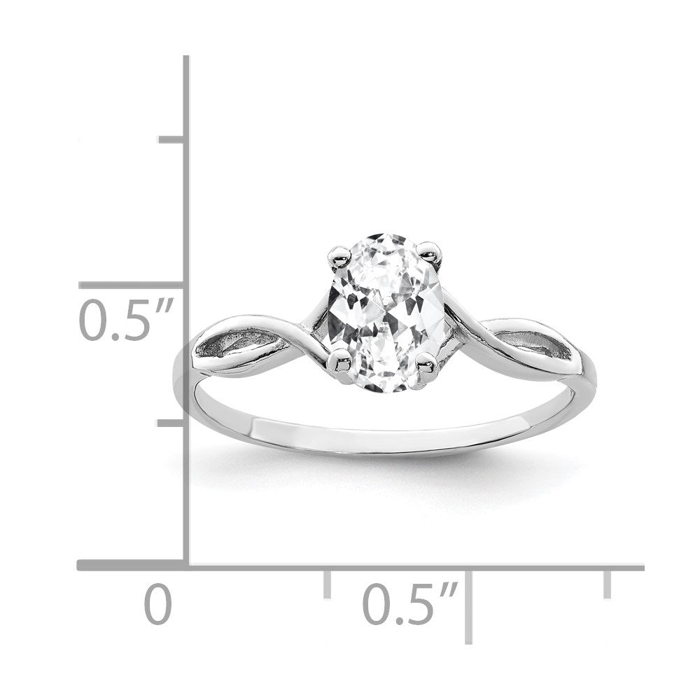 14K Weißgold Ring mit ovalem Zirkonia, 7x5mm
