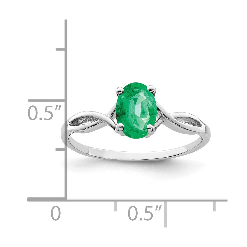 14K Weißgold Ring mit ovalem Smaragd 7x5mm
