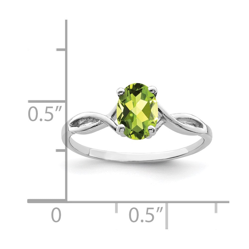 14K Weißgold Ring mit ovalem Peridot 7x5mm