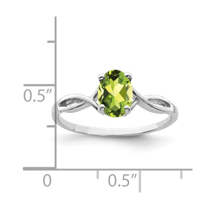 14K Weißgold Ring mit ovalem Peridot 7x5mm