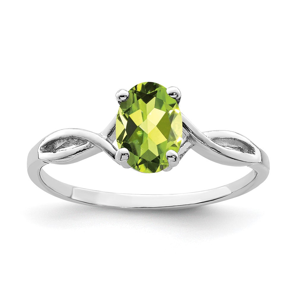 14K Weißgold Ring mit ovalem Peridot 7x5mm