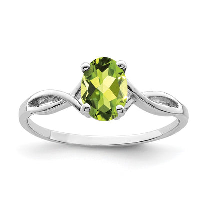 14K Weißgold Ring mit ovalem Peridot 7x5mm