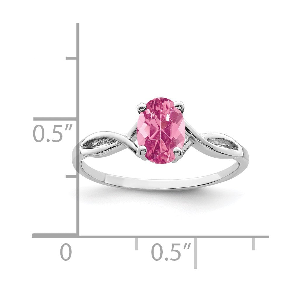 Massivring aus 14K Weißgold mit ovalem 7x5mm simuliertem rosa Turmalin