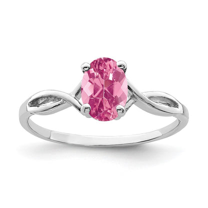 Massivring aus 14K Weißgold mit ovalem 7x5mm simuliertem rosa Turmalin