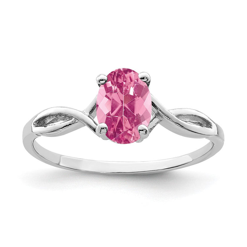 Massivring aus 14K Weißgold mit ovalem 7x5mm simuliertem rosa Turmalin
