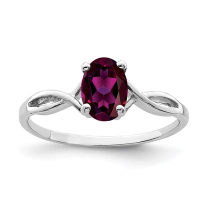Massiver Ring aus 14K Weißgold mit ovalem simuliertem Rhodolit-Granat, 7x5mm