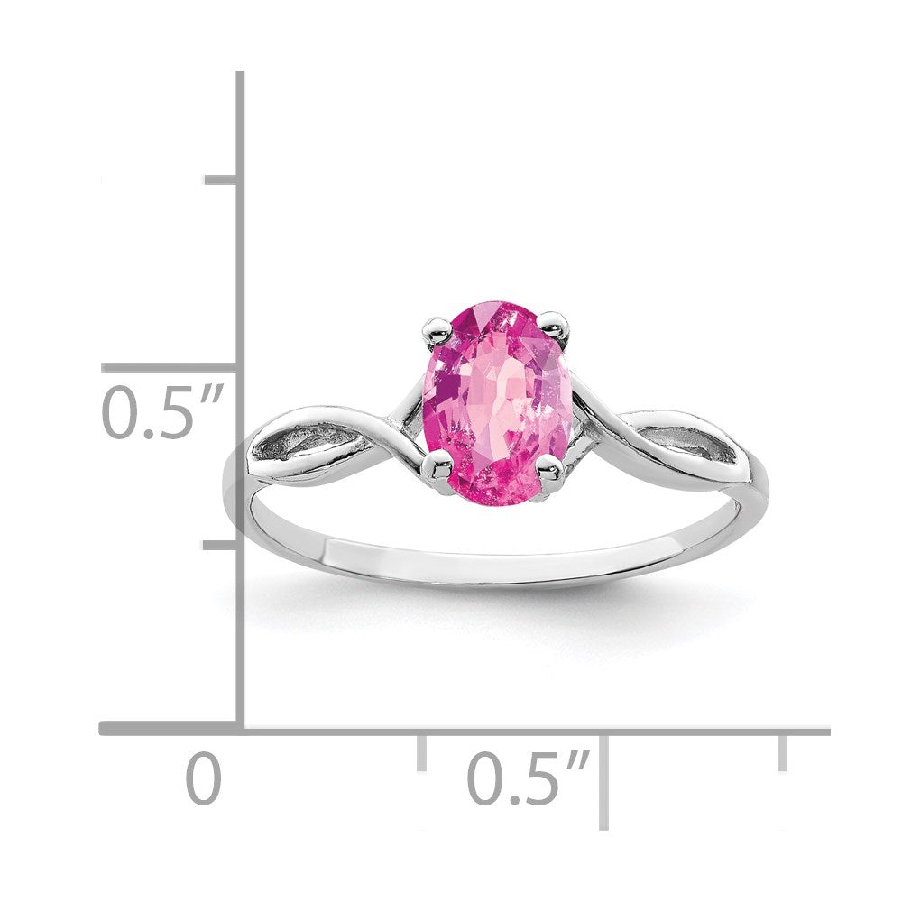 Massiv 14K Weißgold 7x5mm Oval Rosa Synthetisch Saphir Ring
