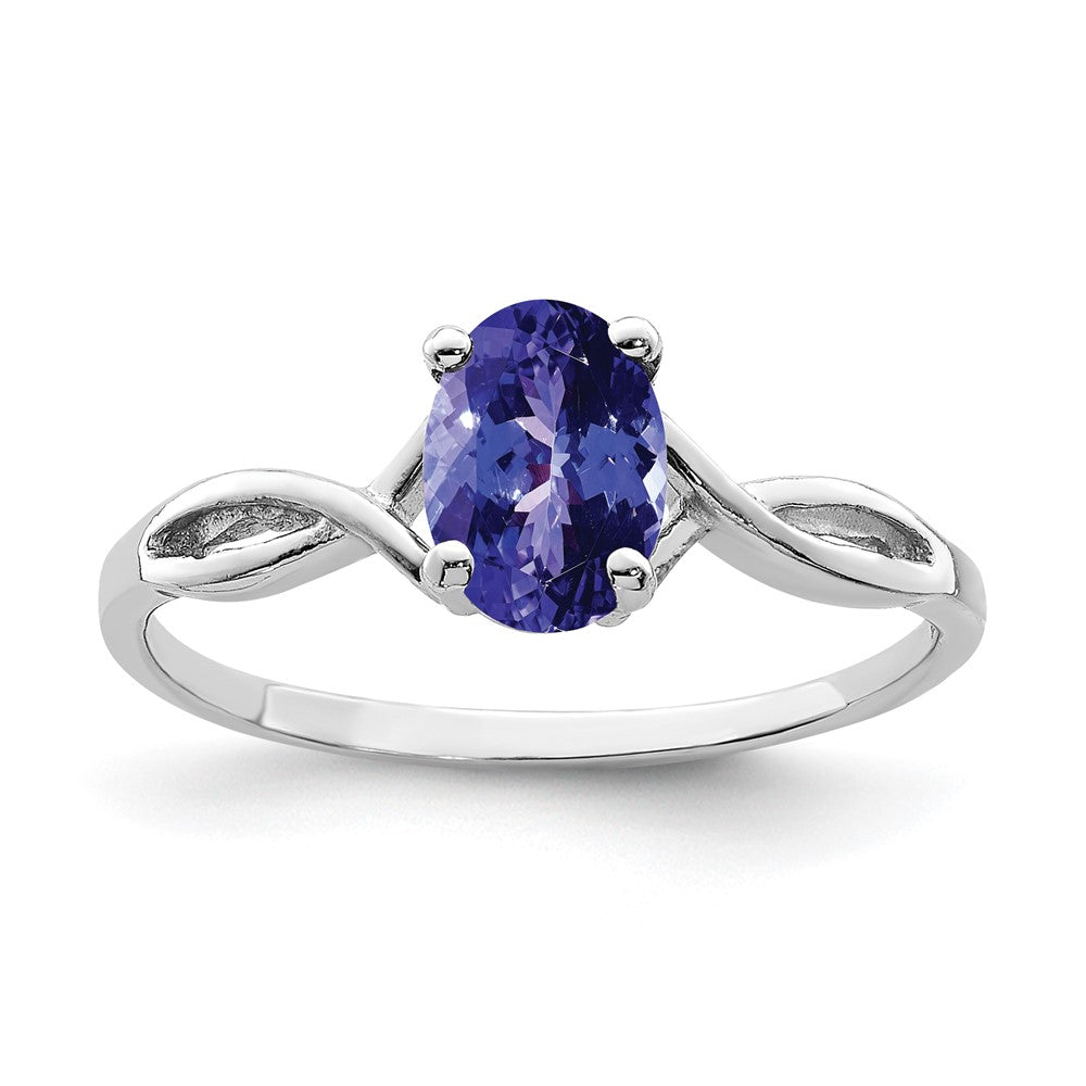 14K Weißgold Ring mit ovalem Tansanit 7x5mm