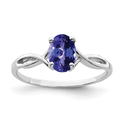 14K Weißgold Ring mit ovalem Tansanit 7x5mm