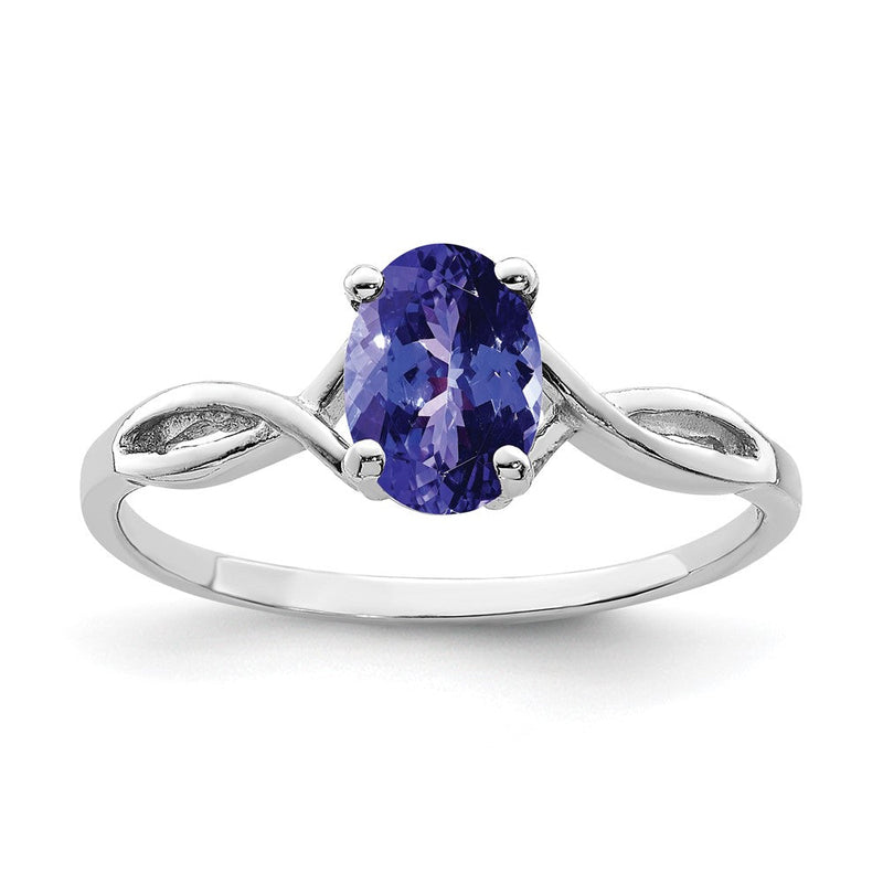 14K Weißgold Ring mit ovalem Tansanit 7x5mm
