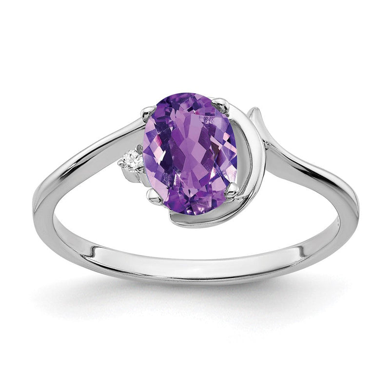 14K Weißgold Ring mit ovalem Amethyst AAA 7 x 5 mm und echten Diamanten