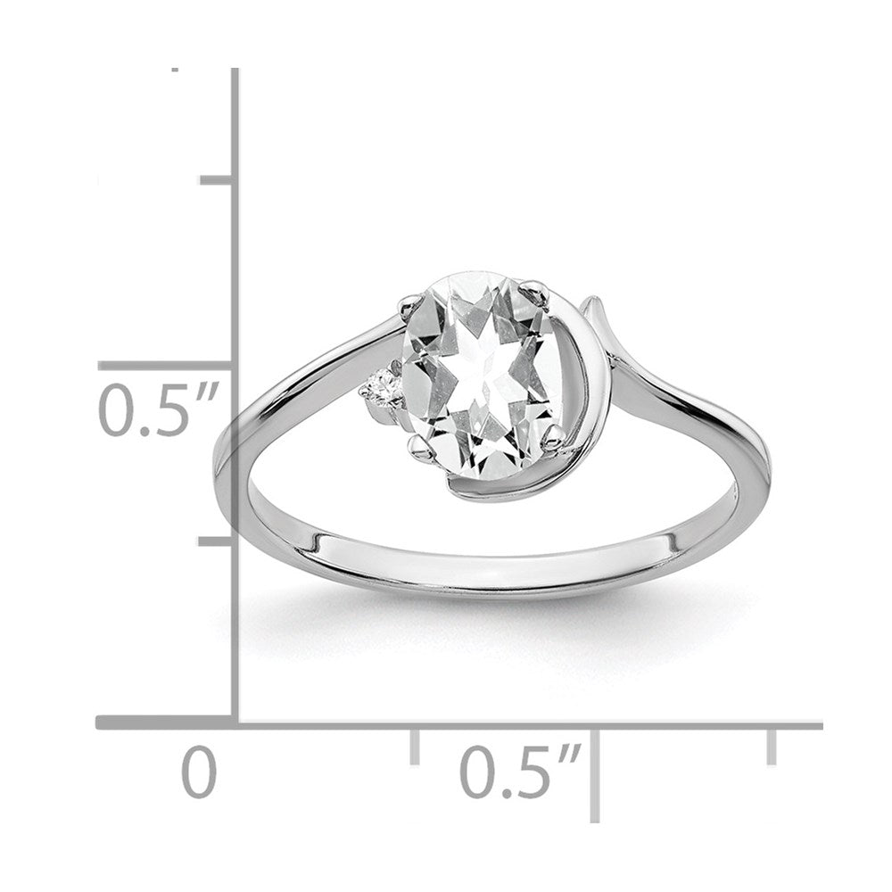 14-Karat-Weißgold-Ring mit 7x5-mm-Zirkonia im Ovalschliff, AA-Qualität, und echten Diamanten