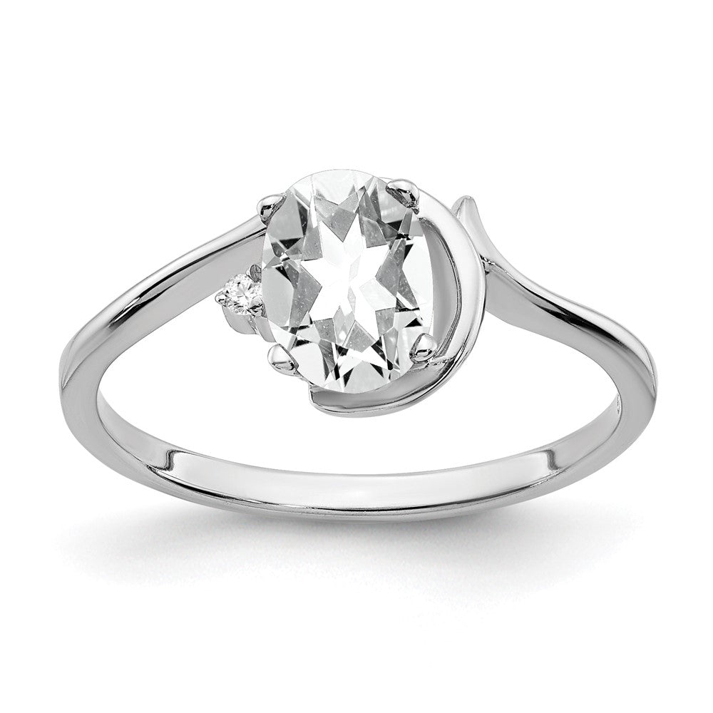 14K Weißgold Ring mit ovalem Zirkonia, 7x5 mm, VS, und echtem Diamant