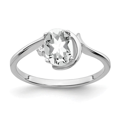14K Weißgold Ring mit ovalem Zirkonia, 7x5 mm, VS, und echtem Diamant
