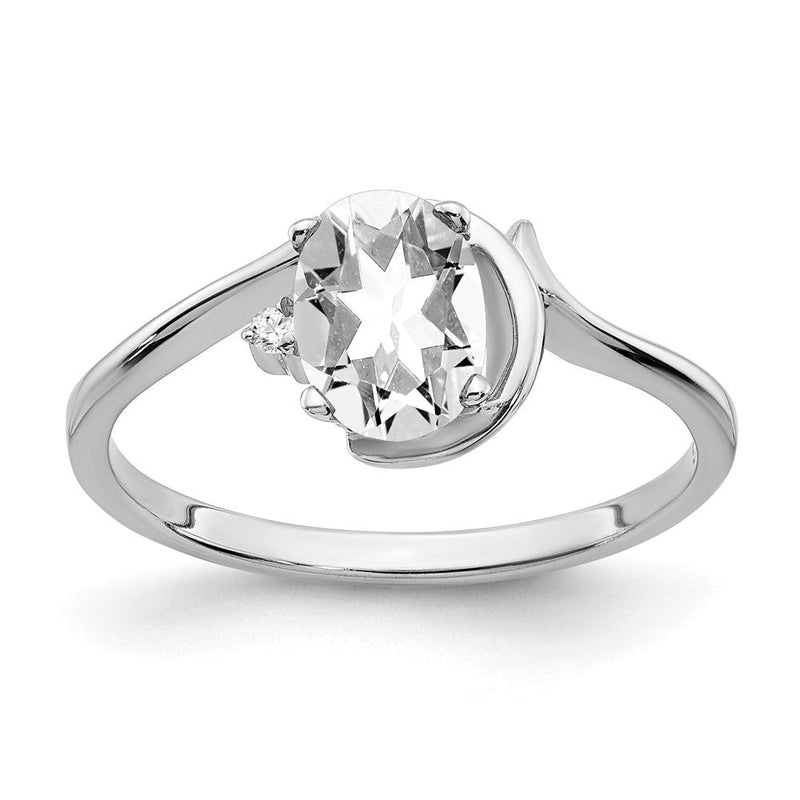 14K Weißgold Ring mit ovalem Zirkonia, 7x5 mm, VS, und echtem Diamant