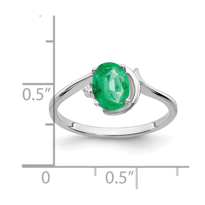14K Weißgold 7x5mm Oval Smaragd A Echt Diamant Ring