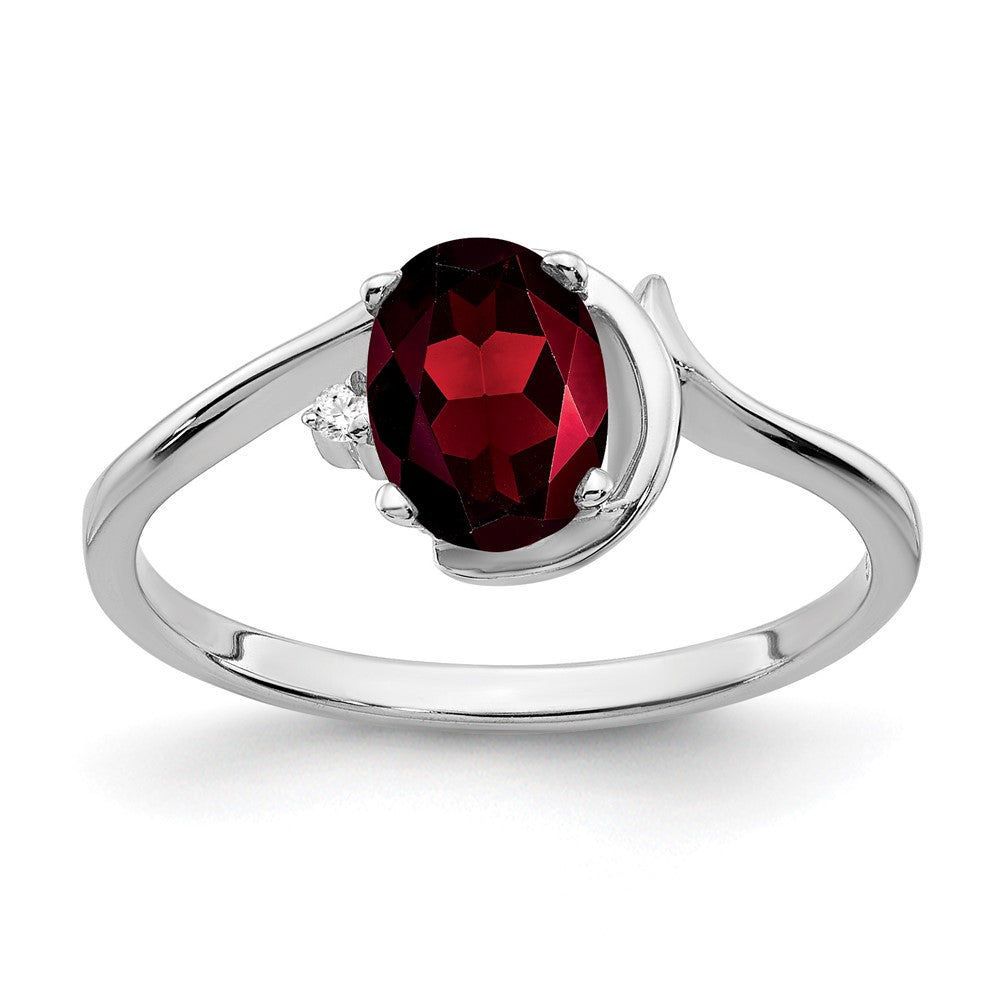 14K Weißgold Ring mit ovalem 7x5 mm Granat AAA und echten Diamanten