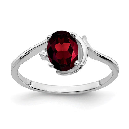 14K Weißgold Ring mit ovalem 7x5 mm Granat AAA und echten Diamanten