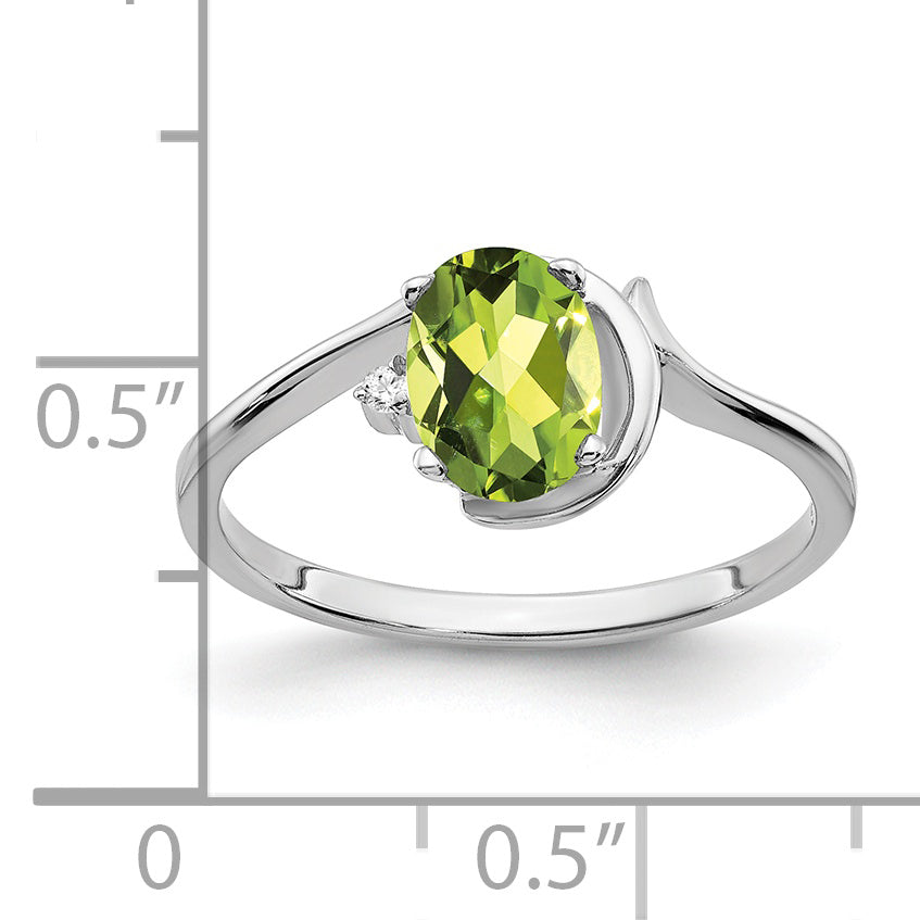 14K Weißgold 7x5mm Oval Peridot Karo A Echt Diamant Ring