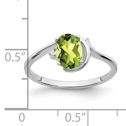 14K Weißgold 7x5mm Oval Peridot Karo A Echt Diamant Ring