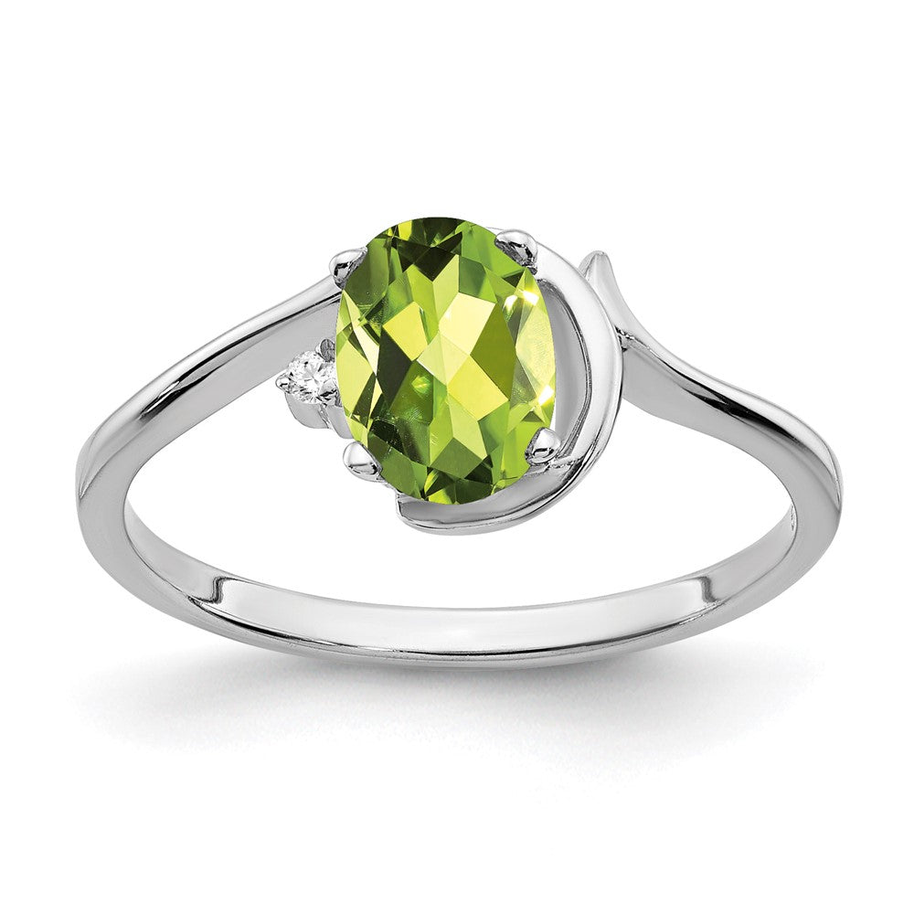14K Weißgold 7x5mm Oval Peridot Vs Diamant Ring